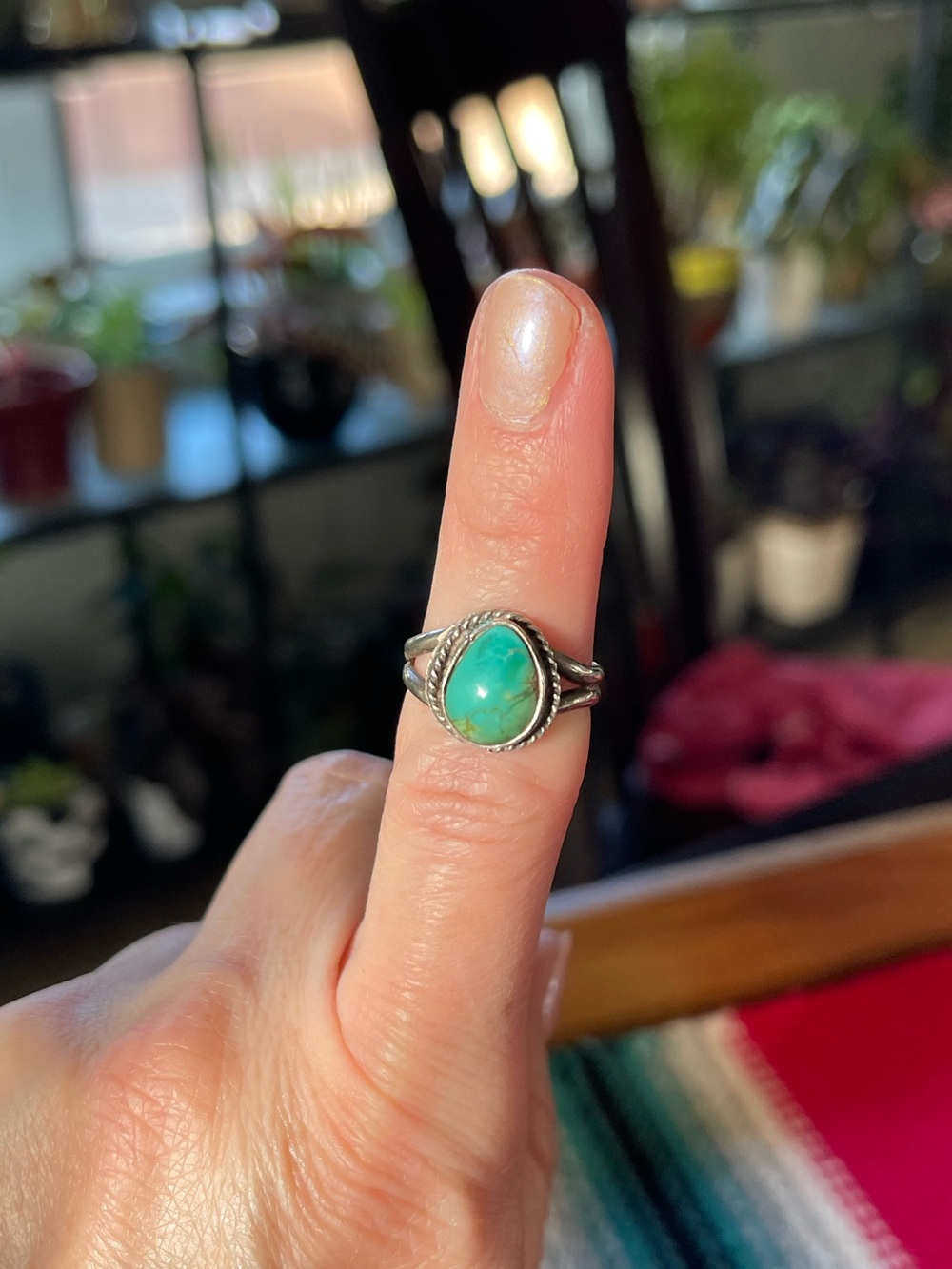 Vintage Native Dainty Sterling Silver Genuine Turquoise Ring – Size 5 – Navajo